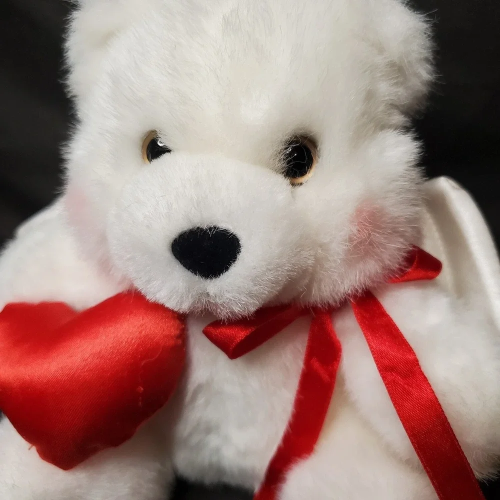 1997 Avon Valentines Bear Plush Stuffed Animal White Teddy Bear Angel Wings 7